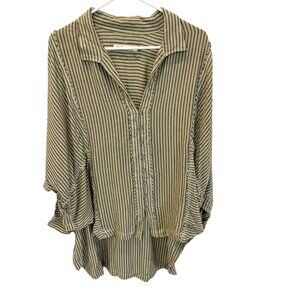 Free People One & Only Striped Top Green High Low Oversized Dolman - Size Medium